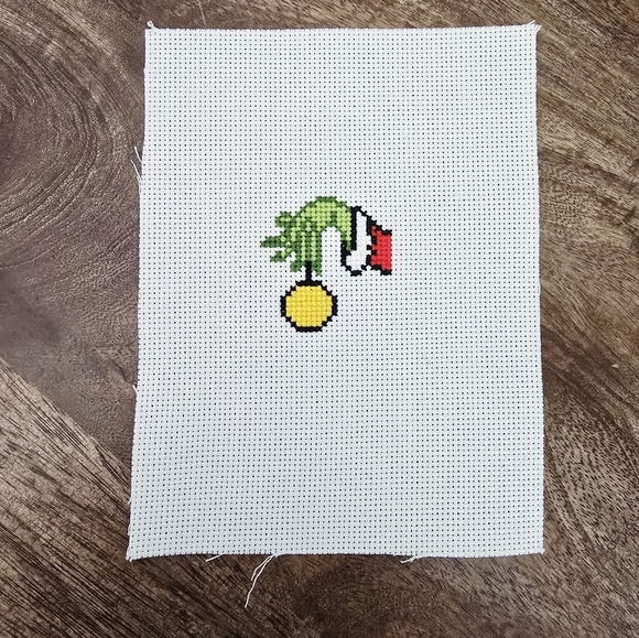 Grinch Christmas Ornament Cross Stitch Completed Finished Red Green Pattern - Picture 2 of 2